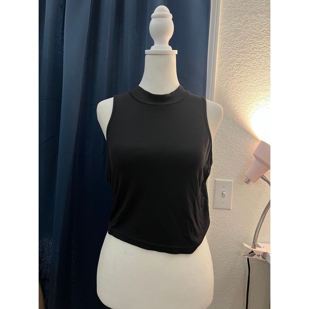 Women's Black Mock Neck Sleeveless Crop Top Black tank top shein women’s XL
